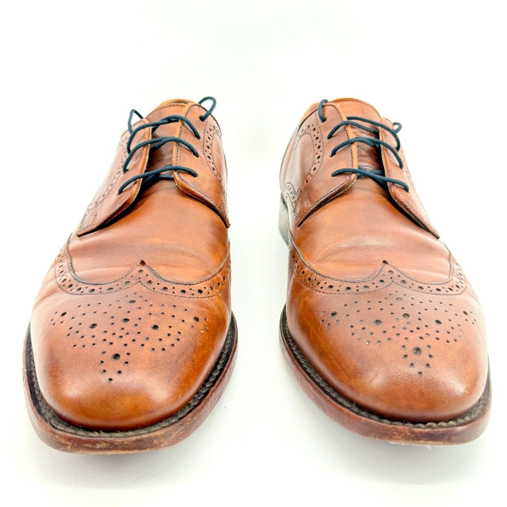 Johnston & Murphy Wingtip Oxford Men 11 Cognac Brogue Leather Dress Shoes - Picture 6 of 9